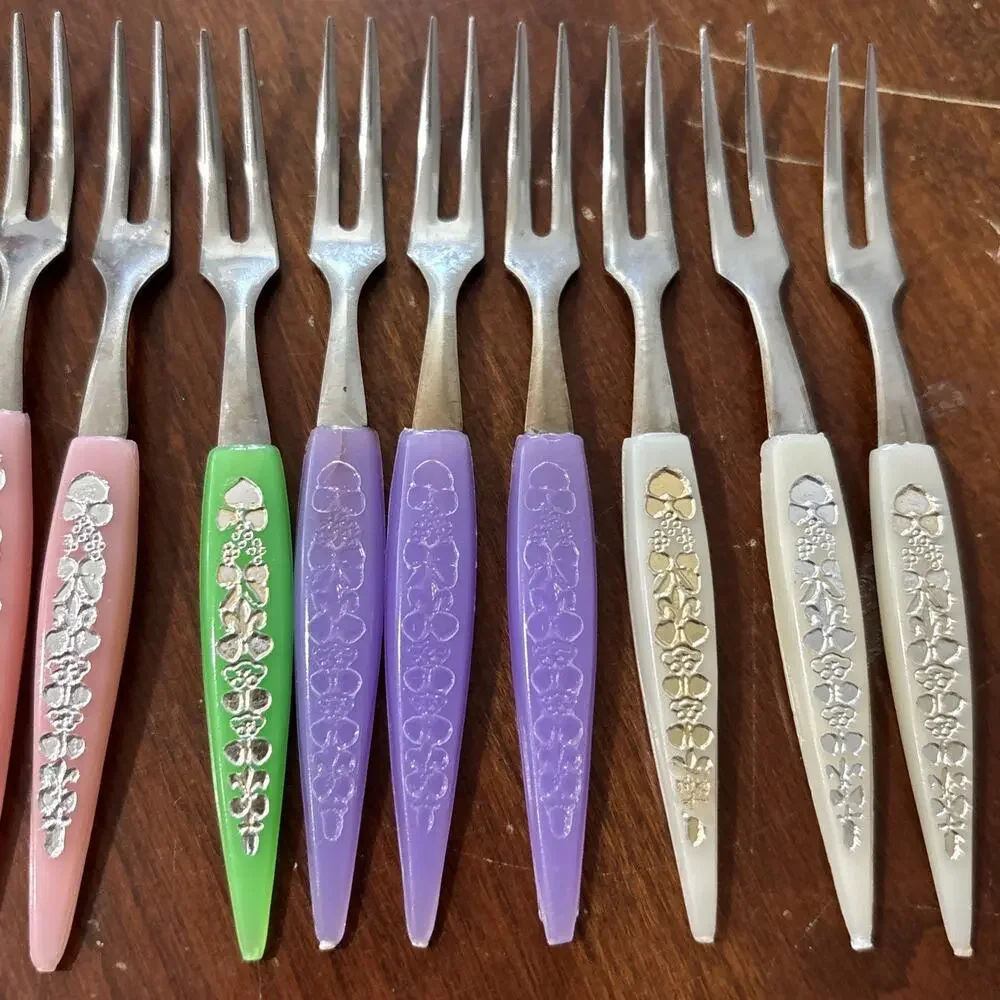 Vintage Little Fork Set 10 Stainless Steel Relish & Hors D'oeuvre Forks Japan